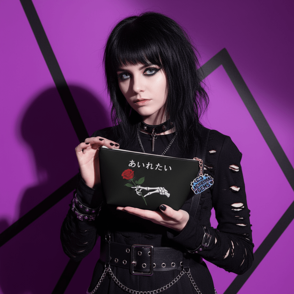 Love Lost Skeleton Dark-Wave Make Up Bag Small / Black zipper-Small / White zipper-