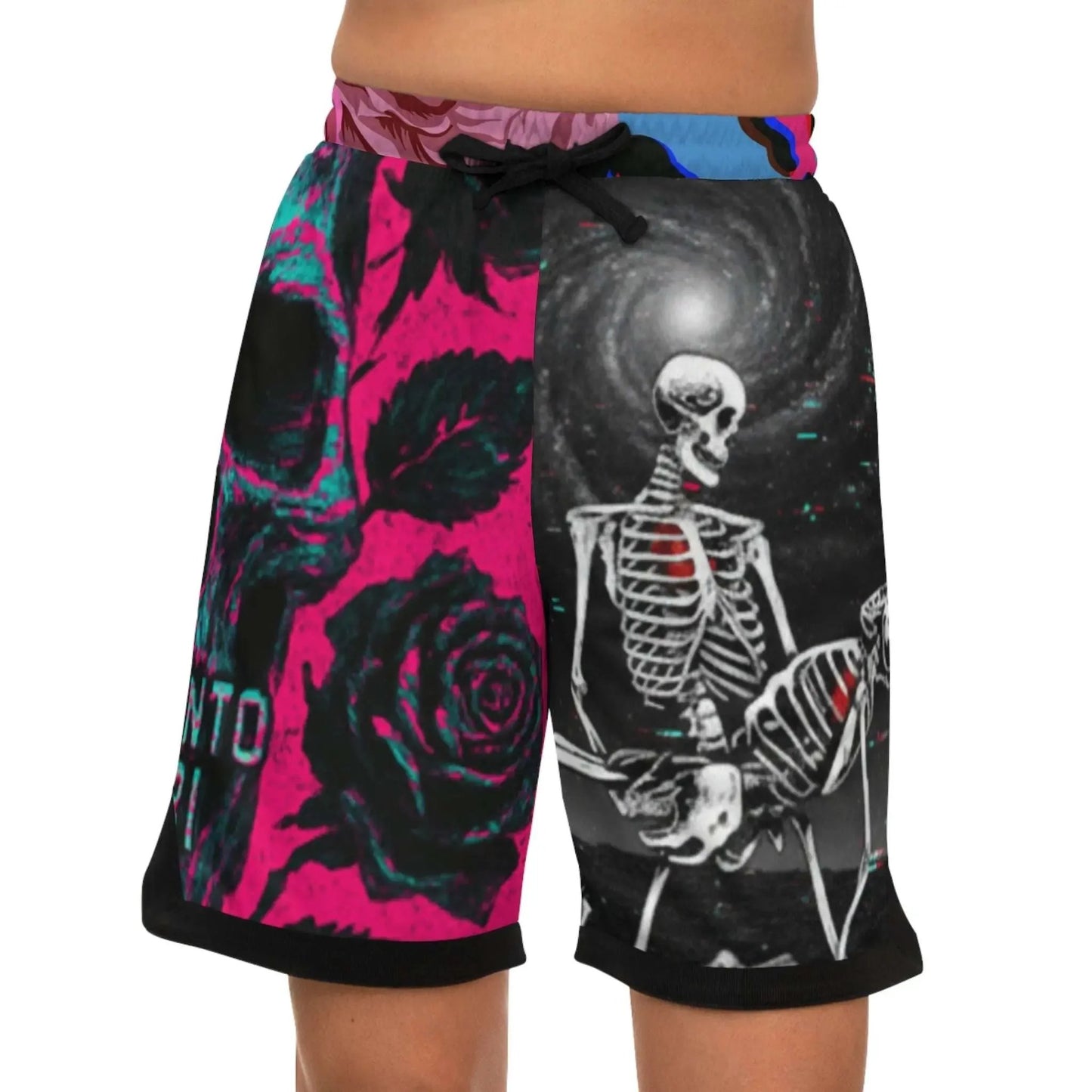 Skeleton Shorts - Love Lost Cyber Glitch L / Black drawstring and rib-
