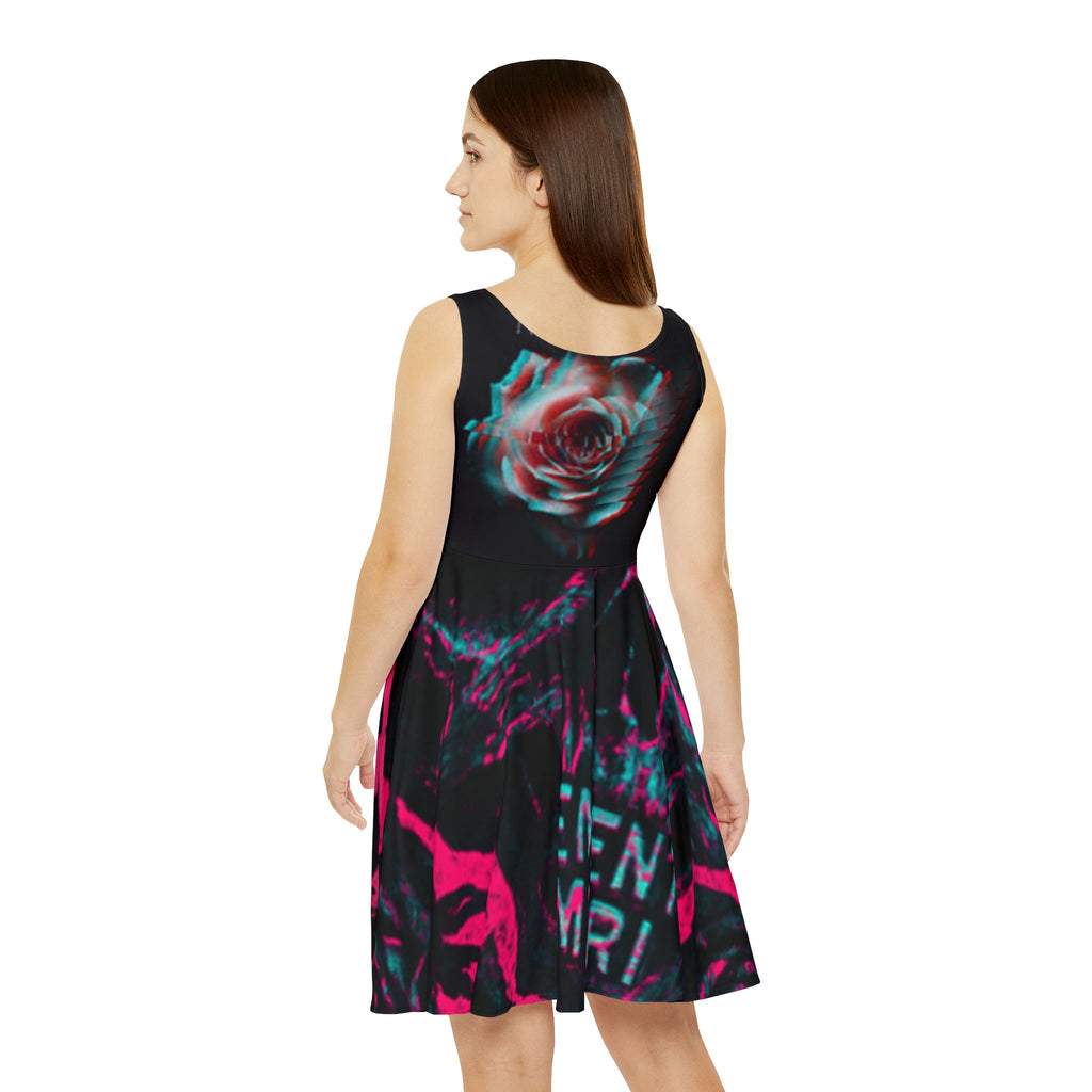 Skater Dress - Memento Mori Dark Rose Aesthetic(Limited)