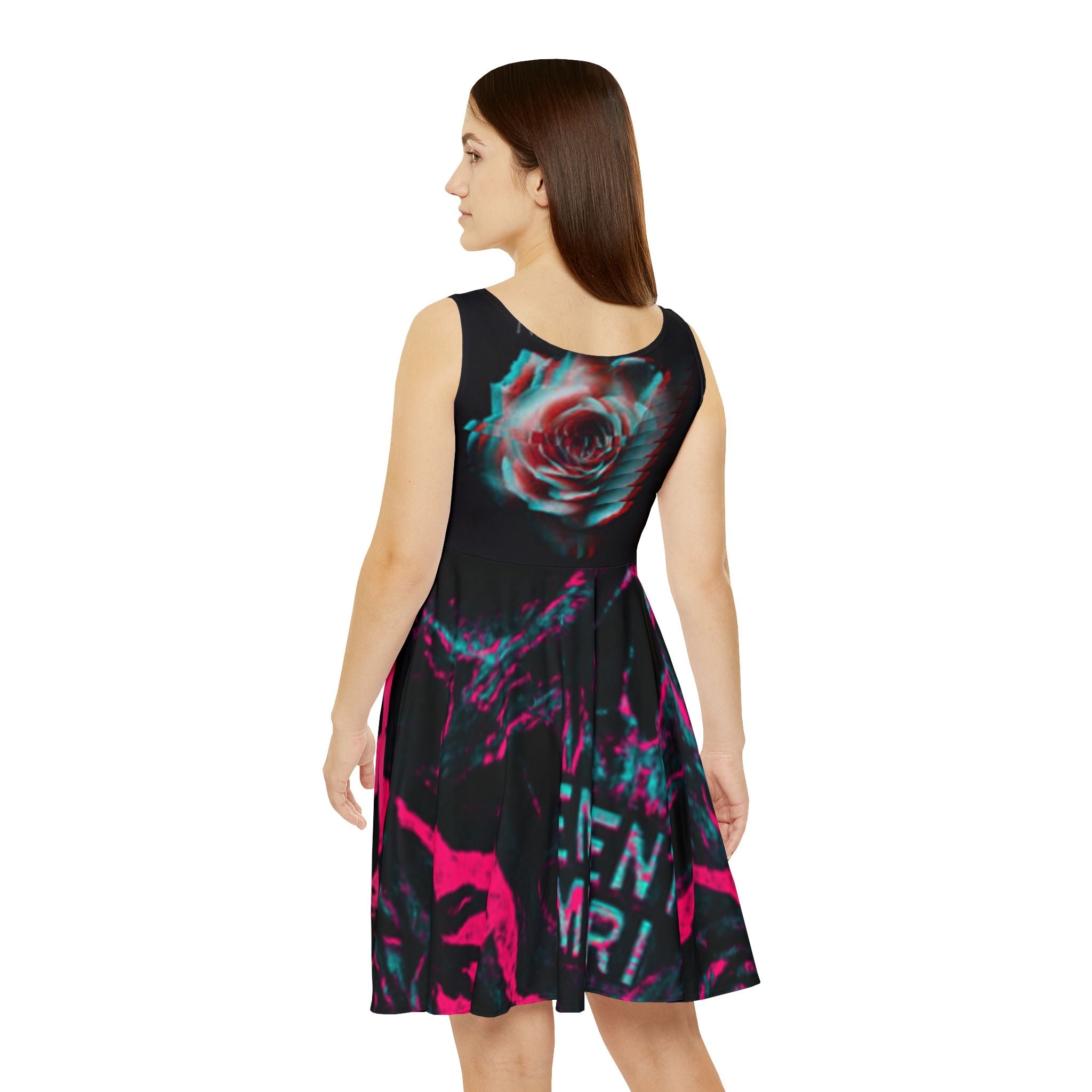Skater Dress - Memento Mori Dark Rose Aesthetic(Limited)