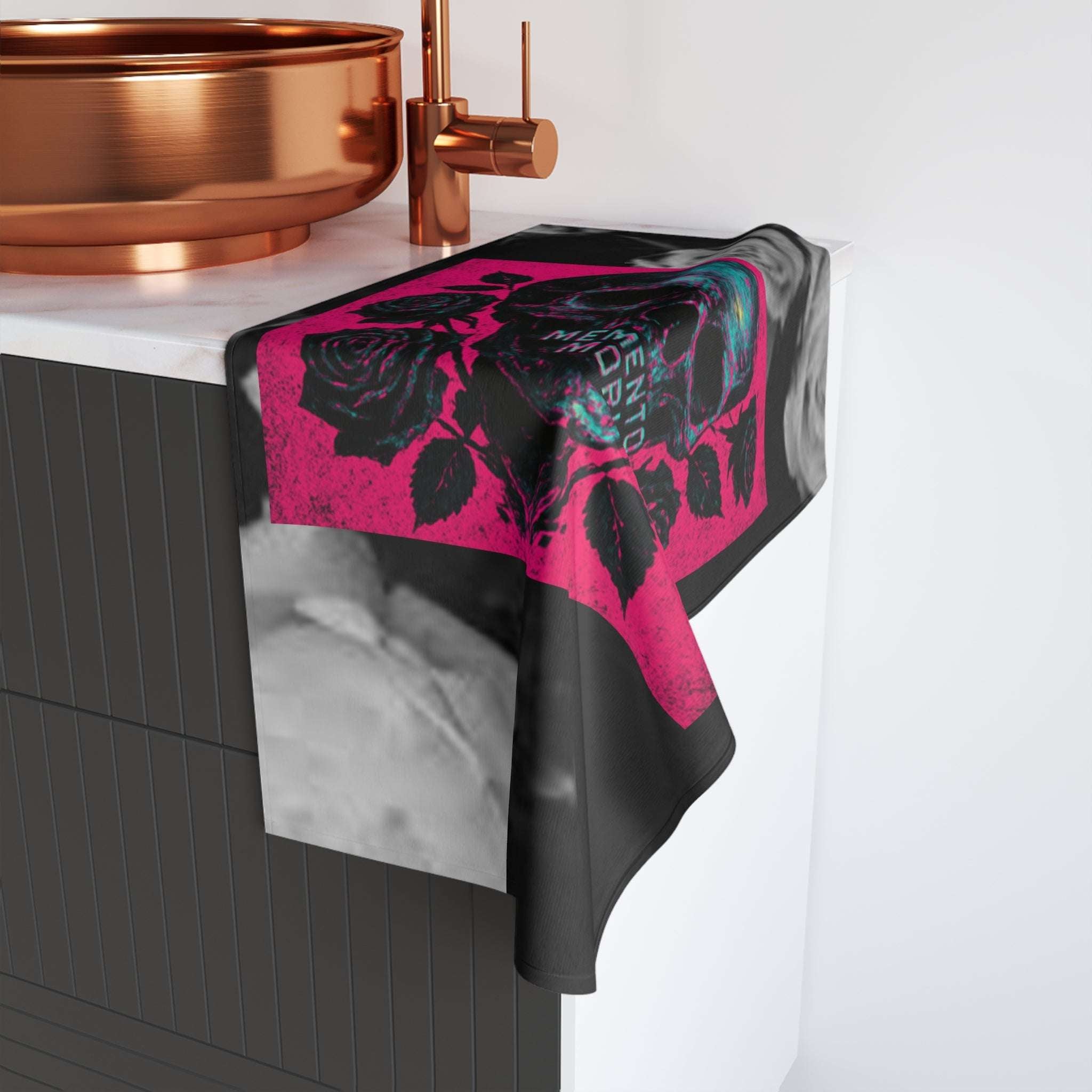 Dark Aesthetic Hand Towel with Memento Mori Design