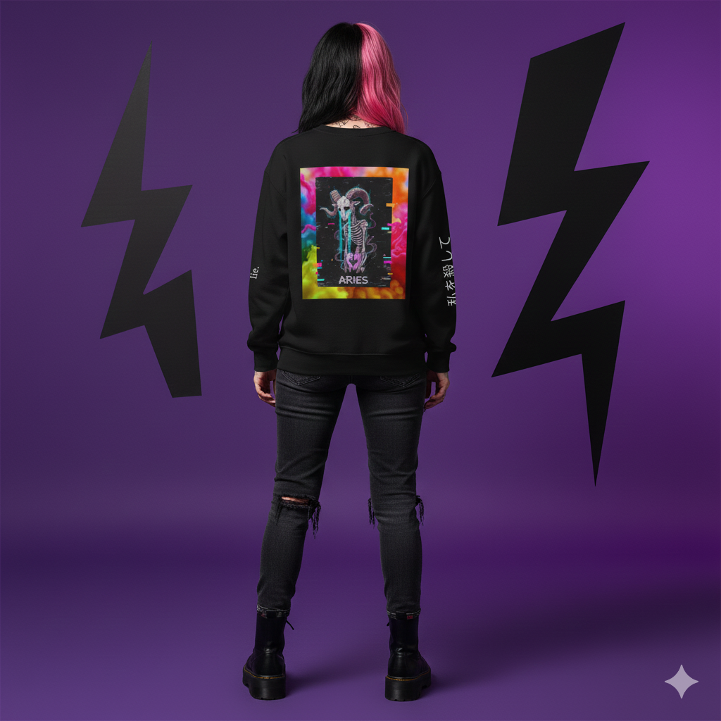 Aries Sadcore Crewneck Sweatshirt — Neon Japanese Sad Aesthetic Printify