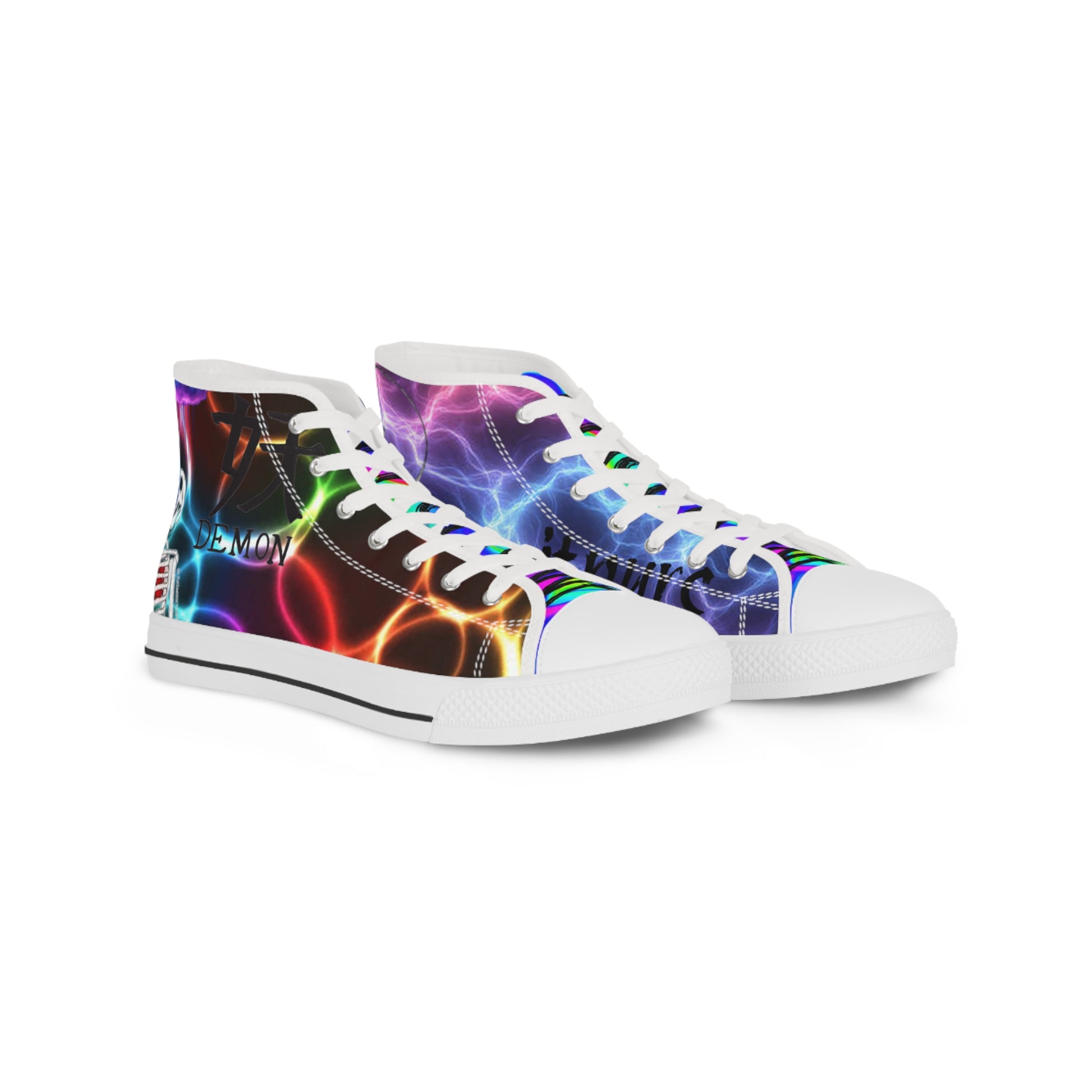High Top Sneakers — Neon Electric Wave Pattern Printify
