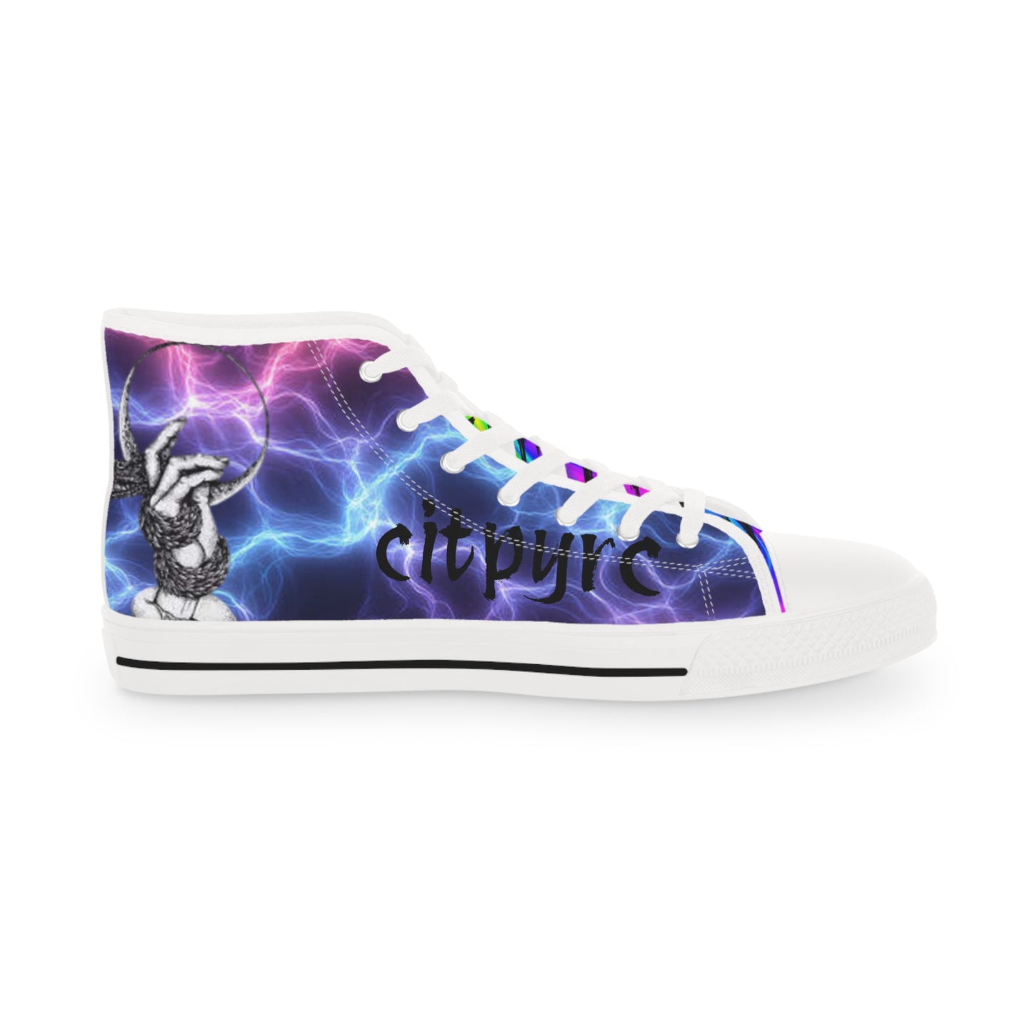 High Top Sneakers — Neon Electric Wave Pattern Printify