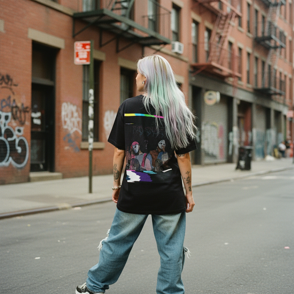 Girl - back view with glitch art