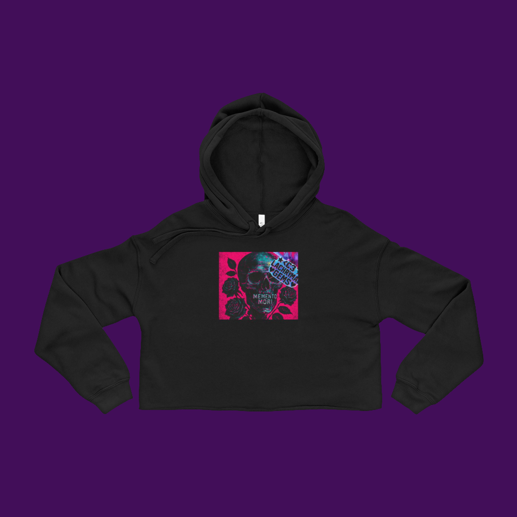 3 color choices for hoodie, Skull hot pink background black roses, mementomori text