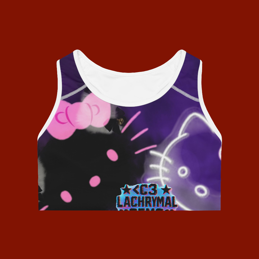 Tank top with colorful design and brand logo on a red background
