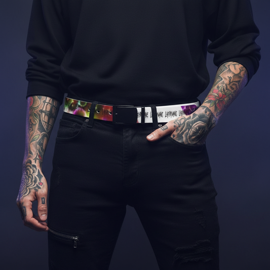 Close-up of belt on model