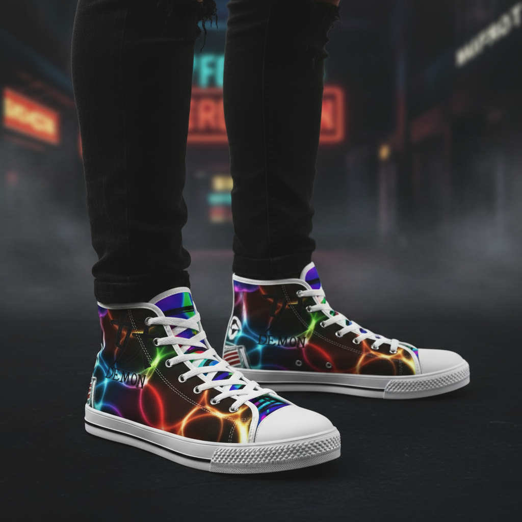 Close-up of neon high-tops