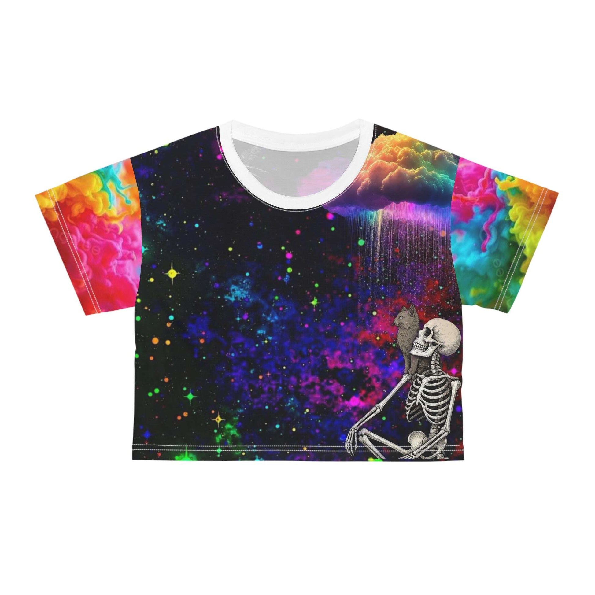 Dark Academia Fallen Angel Crop Tee — Electric Lachrywave Graphic Lachrymal Gems