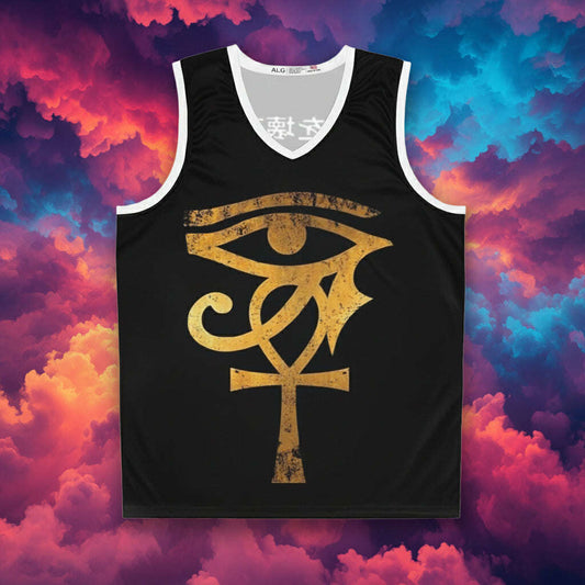 Black tank top with gold eye symbol on a white background