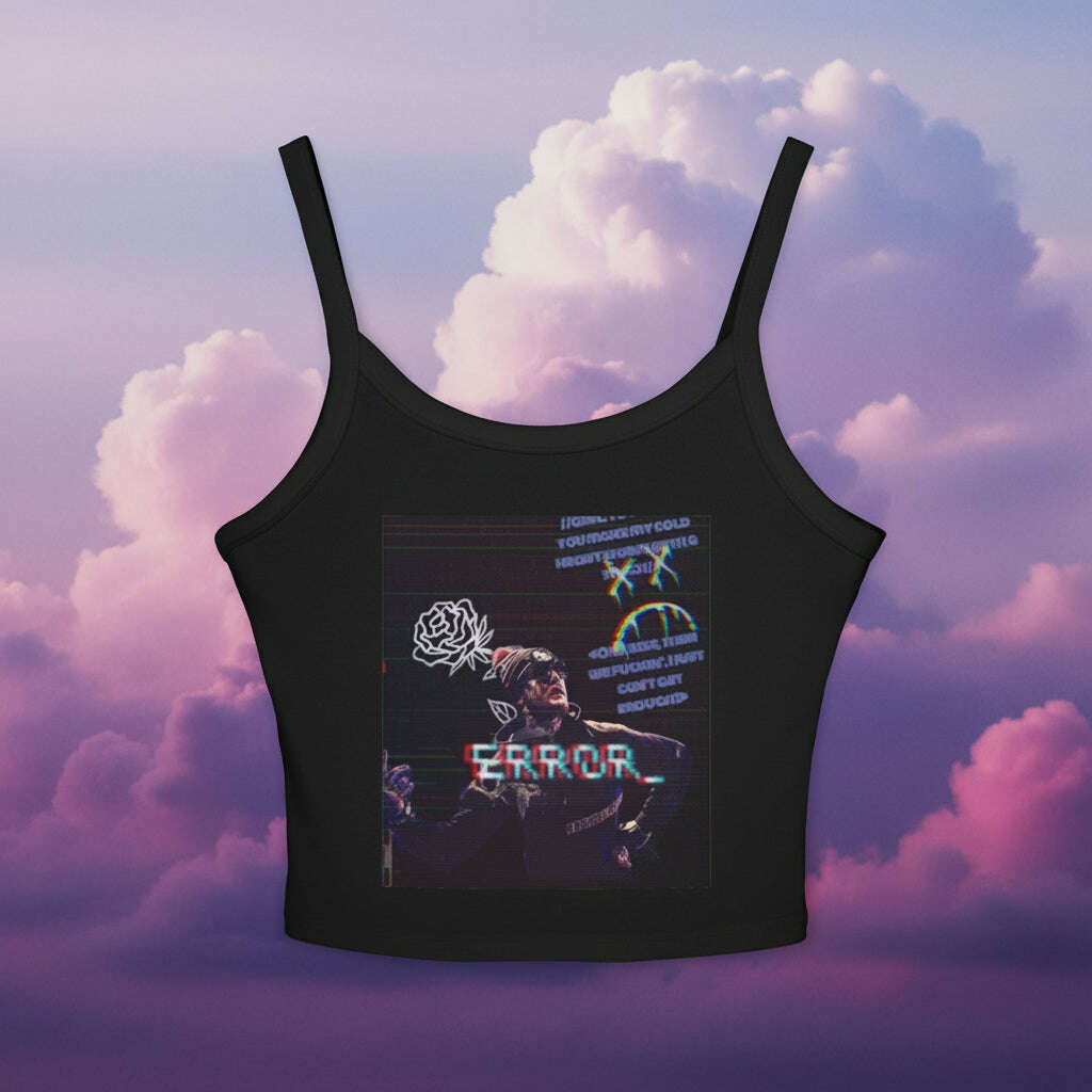 Black tank top with graphic design on a white background