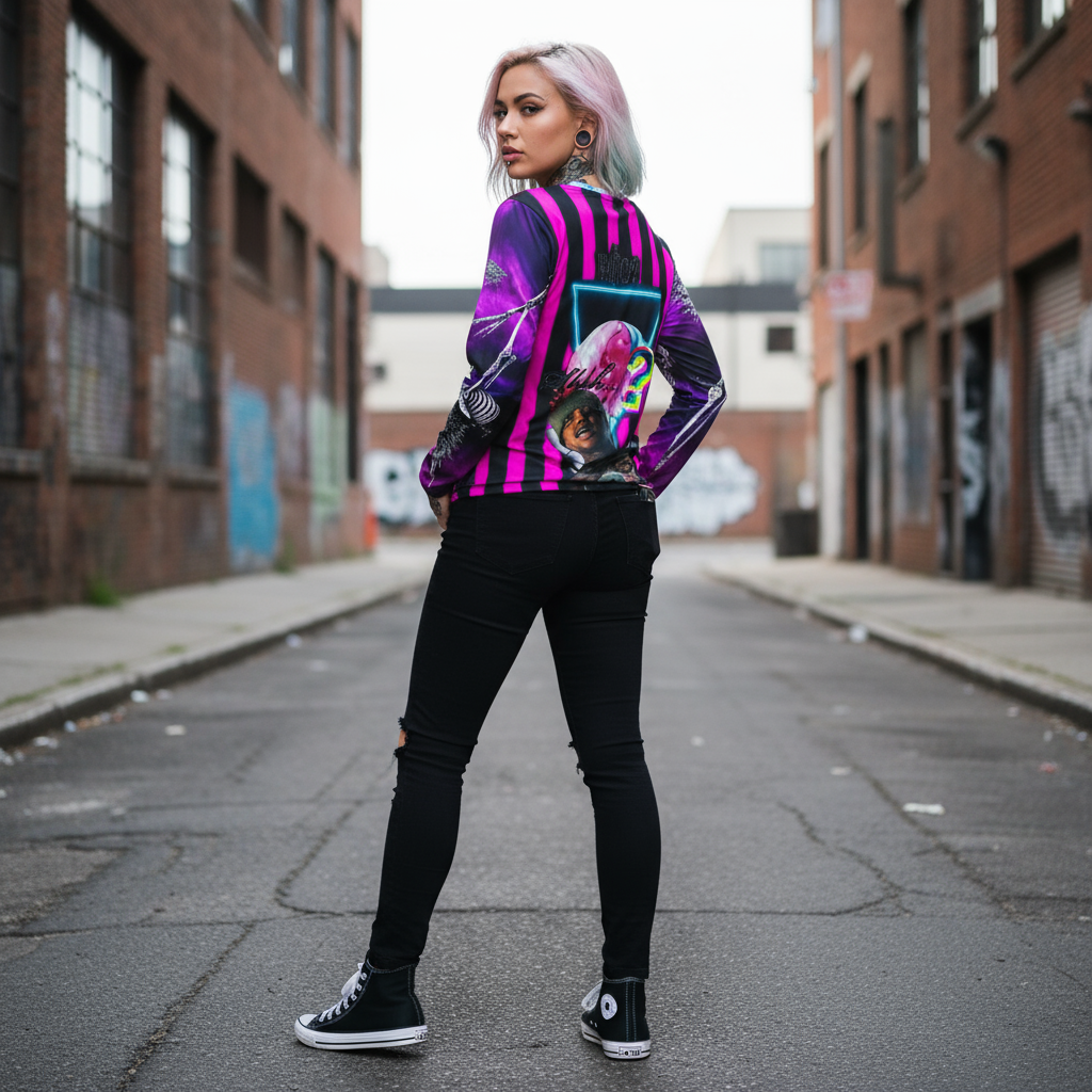 Girl - back view with ski mask graphic