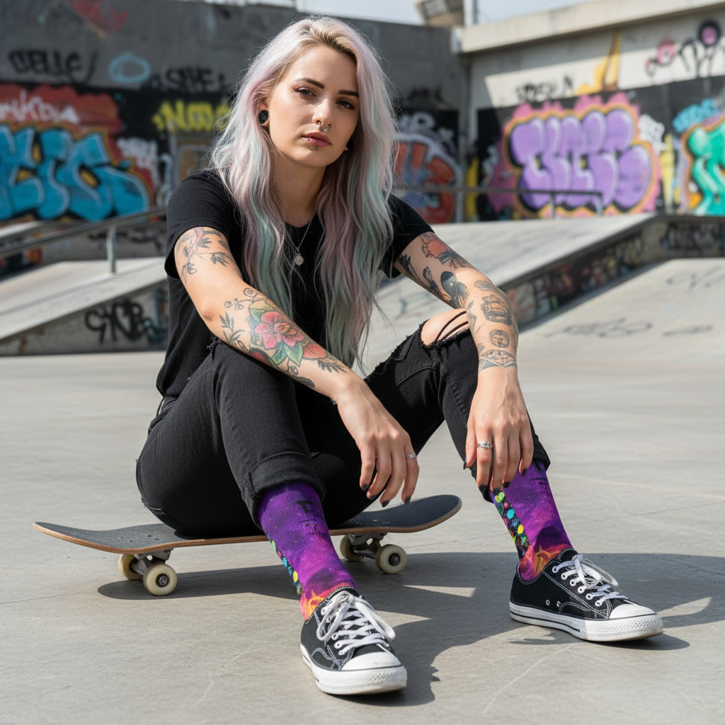 Skatepark casual vibe - sitting on skateboard