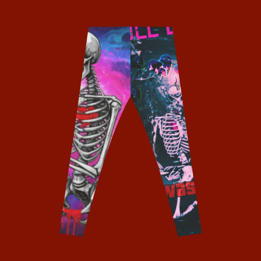 Leggings with skeleton design on a red background