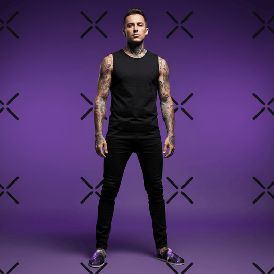 Lucifers Fall Men's shoes male model showing jow they fit