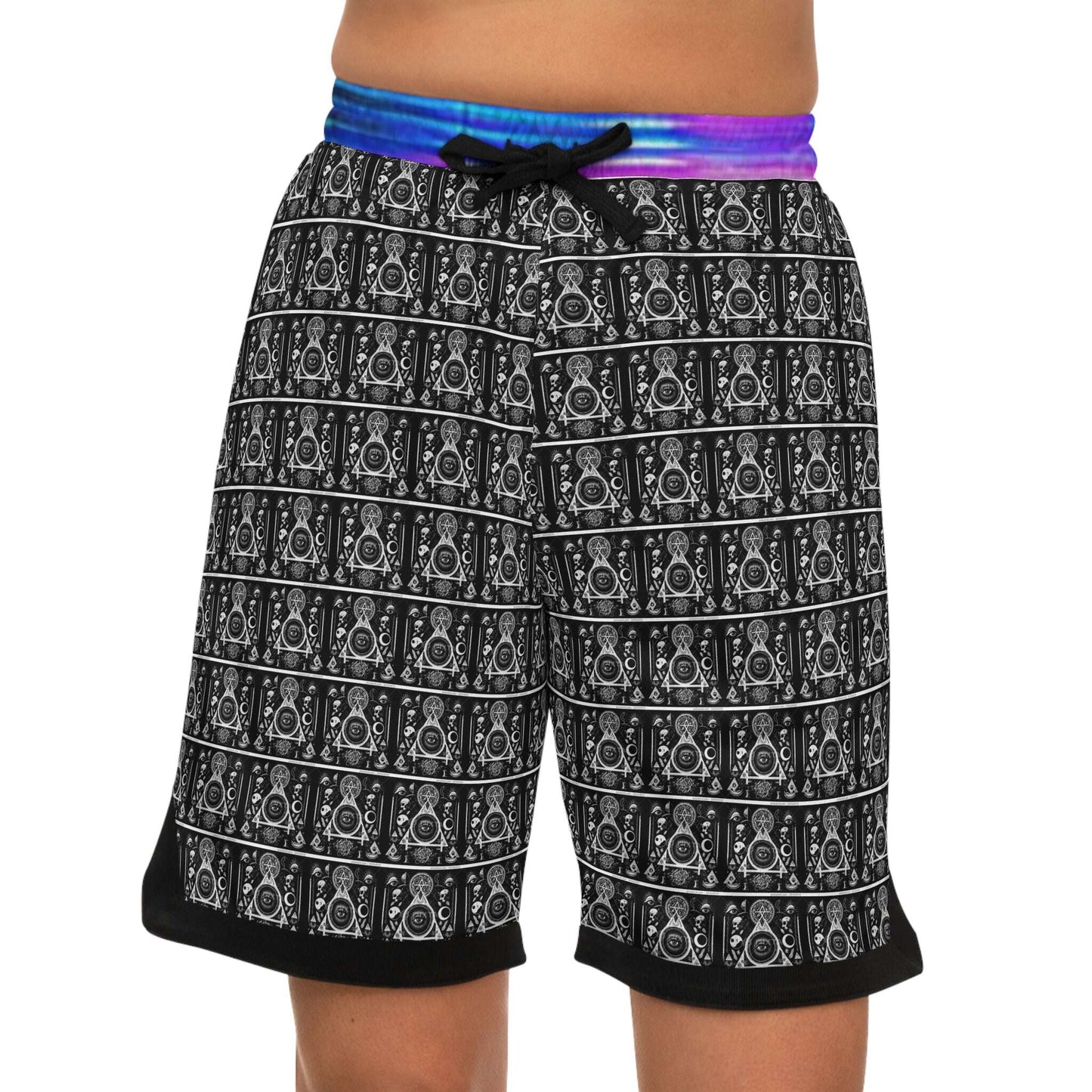 Mens Occult Sad  Vaporwave Shorts L / Black drawstring and rib-