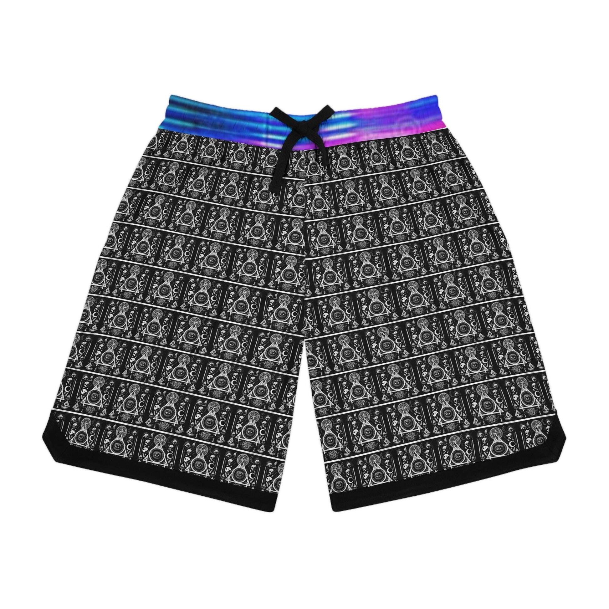 Mens Occult Sad  Vaporwave Shorts L / Black drawstring and rib-