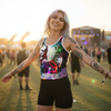 Festival vibes with "we all are people for roses" tank
