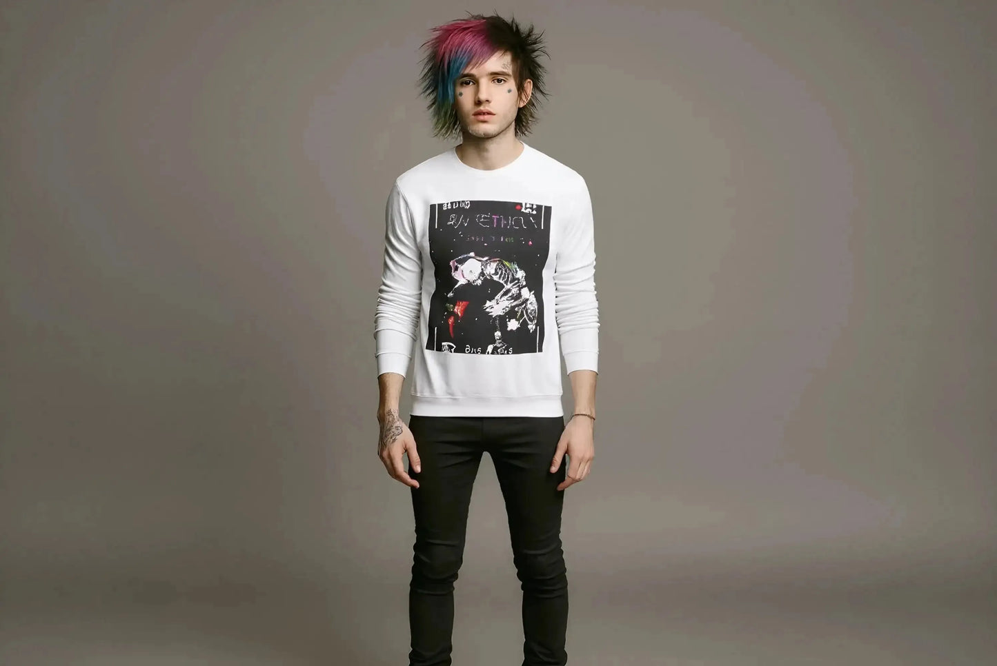 Skeleton Love Lost Mens Crewneck(Rare/Limit3d) White / S-White / M-White / L-White / XL-White / 2XL-White / 3XL-White / 4XL-