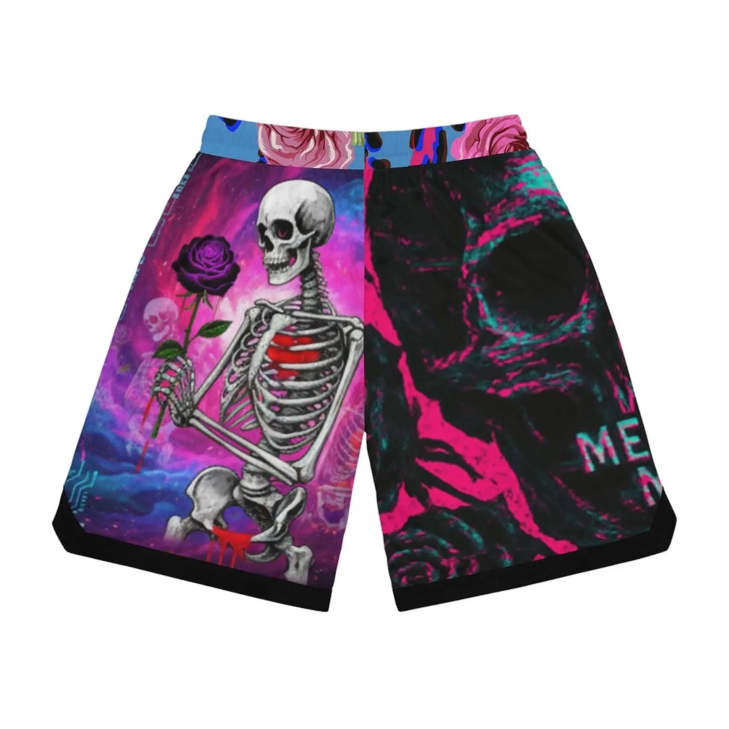 Skeleton Shorts - Love Lost Cyber Glitch L / Black drawstring and rib-