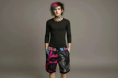 Skeleton Shorts - Love Lost Cyber Glitch L / Black drawstring and rib-