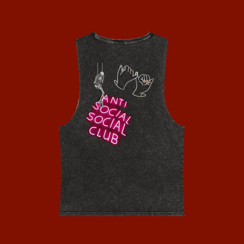 Black sleeveless shirt with 'Anti Social Social Club' logo on a red background